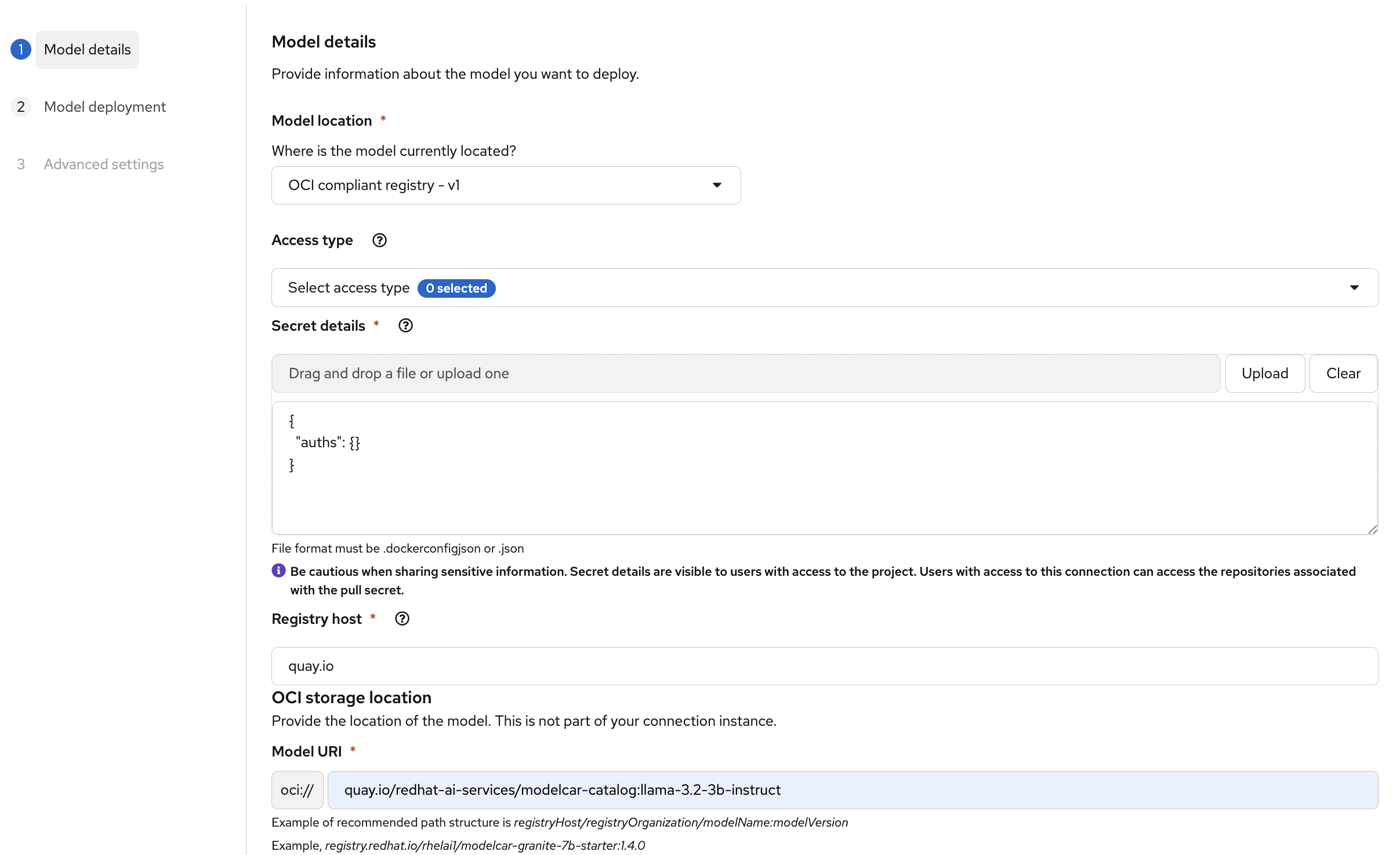OCI registry deployment with secret